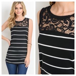 Tops - Striped Ruched Lace Top Tops - Striped Ruched Lace Top